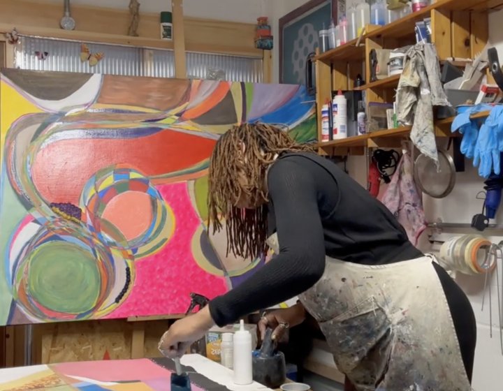 A woman in an fine art studio