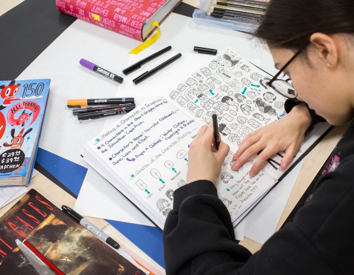 Illustration online student working at a desk