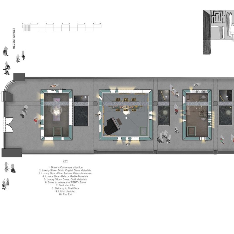 Floor plan of a luxury restaurant by Falmouth University Interior Design student